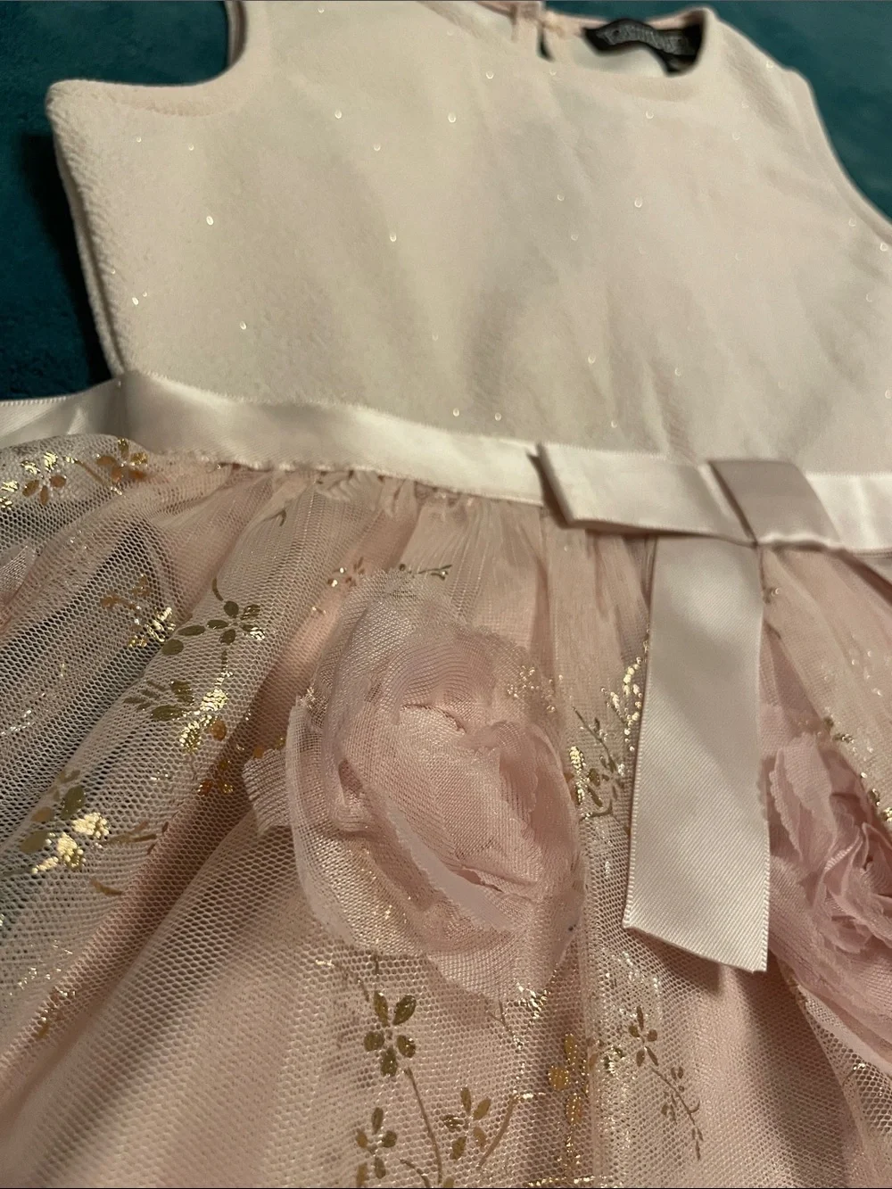 Girls' Pink Floral Tulle Party Dress